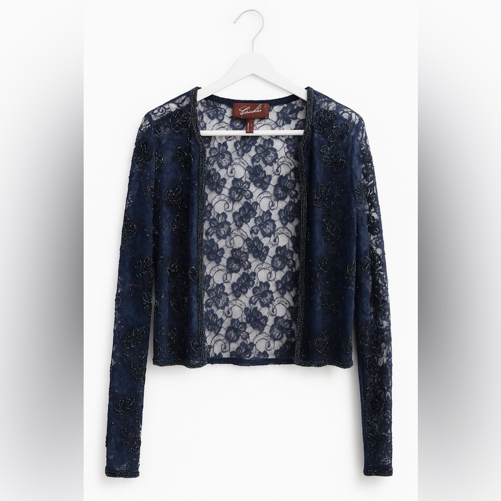 CAMILLE LA VIE EMBELLISHED CARDIGAN NAVY BLUE SIZE 10 WEDDING FORMAL